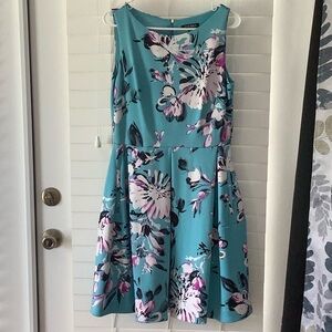 Roz & Ali Pink and White Sleeveless A-Line Midi Dress